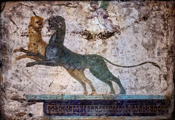 Fresko Amor, Panther und Architektur, Stabiae, Villa di Ariadne, Archäologisches Museum Neapel