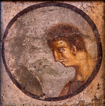 Fresko Porträt eines jungen Mannes im Profil, Pompeji, Villa di Cicerone, Archäologisches Museum Neapel