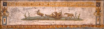 Fresko Löwen greifen Rehe an, Pompeji, Insula Occidentalis, Archäologisches Museum Neapel