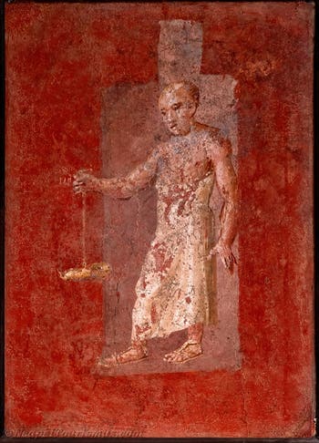 Wandgemälde: Priester mit Öllampe, Pompeji, Isis-Tempel, Archäologisches Museum von Neapel