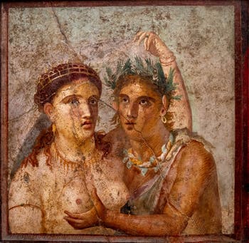 Satyr und Mänade, Pompeji, Casa di Cecilio Giocondo, Erotikkabinett, Archäologisches Museum von Neapel
