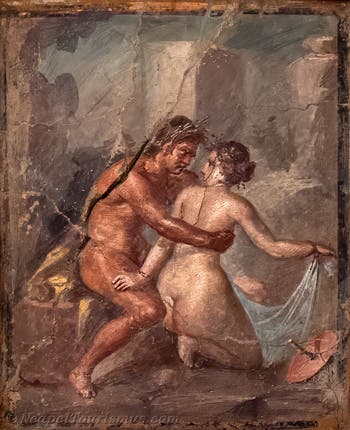 Satyr, der eine Nymphe ergreift, Pompeji, Erotikkabinett, Archäologisches Museum von Neapel