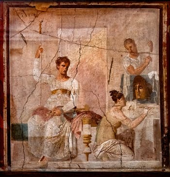 Fresko Der Schauspieler-König, Herculaneum, Palestra, Insula Orientalis, Archäologisches Museum Neapel