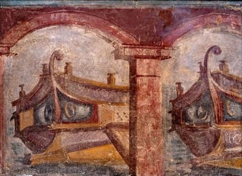 Wandgemälde mit Schiffsbugmotiven, Pompeji, Insula Occidentalis, Archäologisches Museum von Neapel