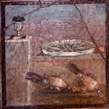 Fresko Tauben und Oliven, Pompeji, Archäologisches Museum Neapel