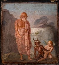 Fresko Silenos, Eros und Pan, Pompeji, Casa di Meleagro, Archäologisches Museum Neapel