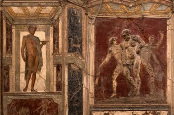 Hermes-Fresko, Satyrn und Nymphen, Pompeji, Casa di Meleagro, Archäologisches Museum von Neapel