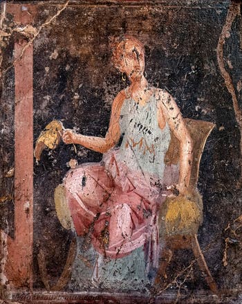Fresko Sitzende junge Frau mit Fächer, Stabiae, Villa di Ariadne, Archäologisches Museum Neapel
