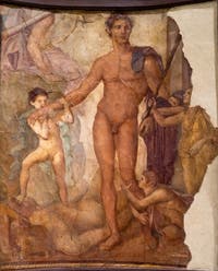 Fresko Theseus als Befreier der Athener, Herculaneum, Augusteum, Archäologisches Museum von Neapel