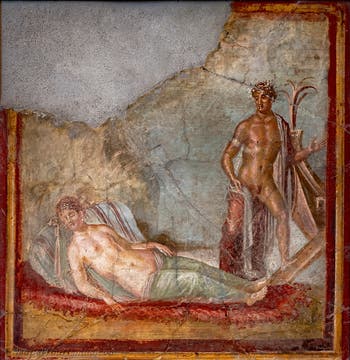Fresko Theseus verlässt Ariadne, Pompeji, Casa dei Capitelli Colorati, Archäologisches Museum Neapel
