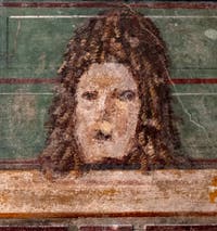 Fresko Tragische Maske, Pompeji, Insula Orientalis, Archäologisches Museum Neapel