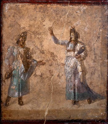 Fresko Szene einer Tragödie, Pompeji, Casa dei Dioskuren, Archäologisches Museum Neapel