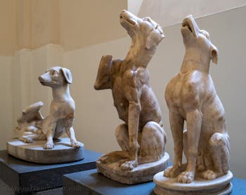 Sitzende Hunde, die aus einem Brunnen aufragen, Farnese-Sammlung, Archäologisches Museum von Neapel in Italien