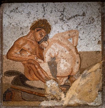 Satyr und Nymphe, Pompeji, Casa del Fauno, Erotikkabinett, Archäologisches Museum von Neapel