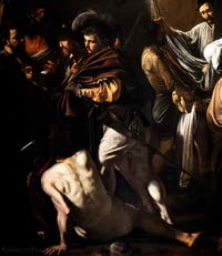 Caravaggio, die sieben Werke der Barmherzigkeit, Pio Monte della Misericordia in Neapel, Italien