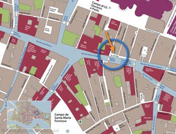 Lageplan der Ostaria Ai Pie del Ponte in Venedig